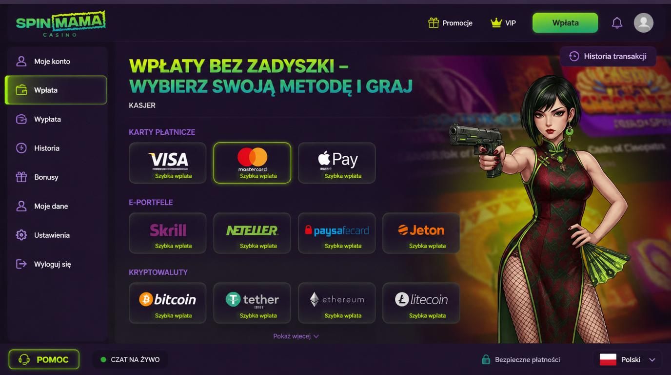 Interfejs kasjera z metodami płatności: karty, e-portfel, krypto